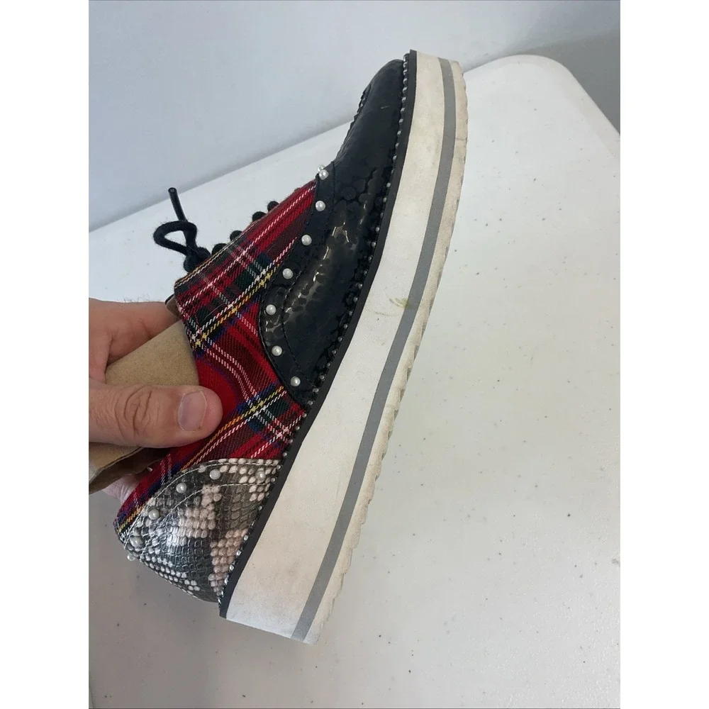 Betsey Johnson Marti Platform‎ Oxford Shoes 8M Leopard Heart Pearl Studs